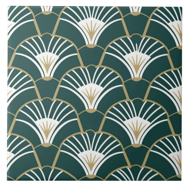 Elegant green gold art deco pattern tile (Front)