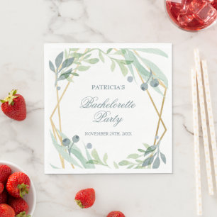 Elegant Green Gold Botanical Bachelorette Party Napkin
