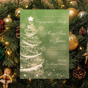 Elegant Green & Gold Christmas Engagement Party Invitation