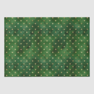 Elegant green gold Christmas lights stars pattern Tissue Paper