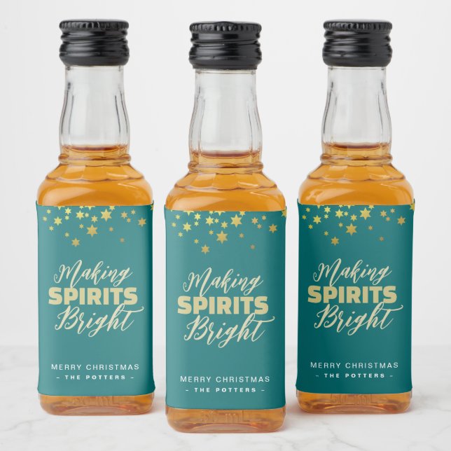 Elegant Green & Gold Christmas Liquor Bottle Label (Bottles)