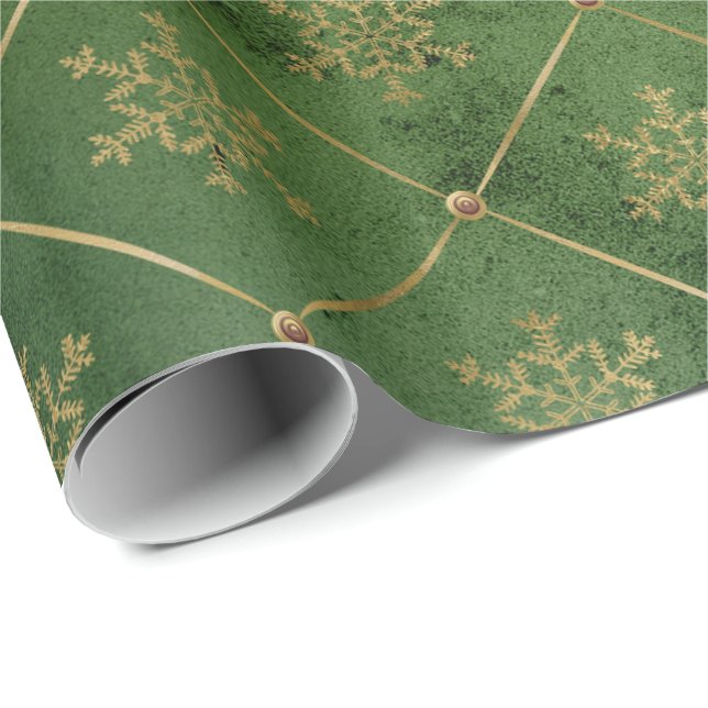 Elegant green & gold Christmas snowflake pattern Wrapping Paper (Roll Corner)