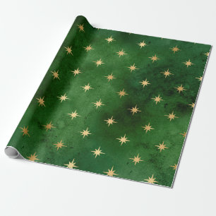 Elegant green & gold Christmas star pattern Wrapping Paper