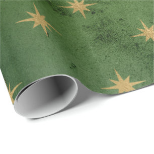 Elegant green & gold Christmas star pattern Wrapping Paper
