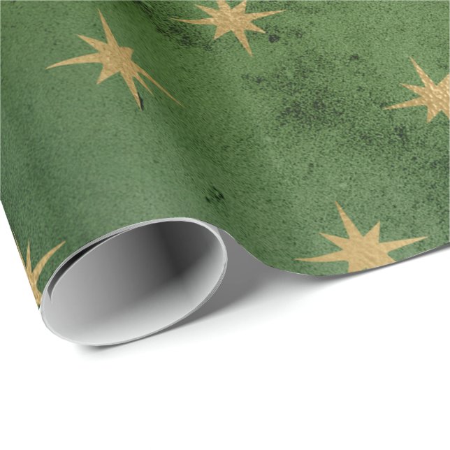 Elegant green & gold Christmas star pattern Wrapping Paper (Roll Corner)