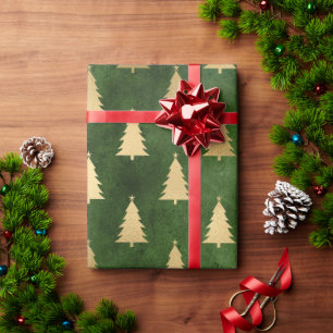 Elegant green & gold Christmas tree pattern Wrapping Paper