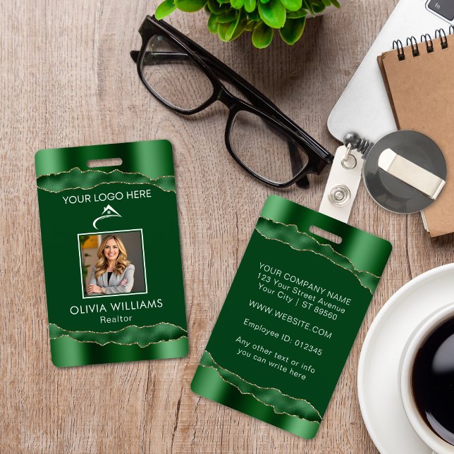 Elegant Green & Gold Custom Employee Photo Company Badge (Creator Uploaded)
