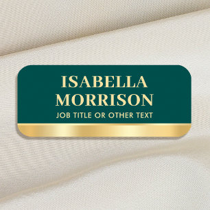 Elegant Green Gold Employee Magnetic or Pin Custom Name Tag