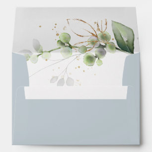 Elegant Green Gold Eucalyptus Dusty Blue Wedding  Envelope