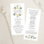 Elegant Green Gold Floral Greenery Wreath Wedding Program<br><div class="desc">This elegant rustic style wedding ceremony program design features beautiful wreath of neutral watercolor flowers, including painted roses, ranunculus flowers, and leaves in shades of white, cream, gold, green. Perfect for a spring or summer event. Personalize the stylish dark grey text on both sides of the card with your custom...</div>