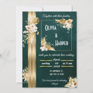 Elegant Green & Gold Floral Invitation