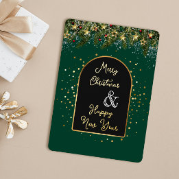 Elegant Green Gold Foil Christmas New Year Holiday Card