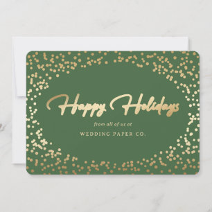 Elegant Green Gold Foil Hand Lettered Business Holiday Card