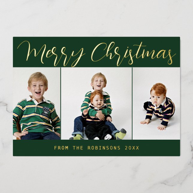 Elegant Green Gold Foil Merry Christmas Card (Front)
