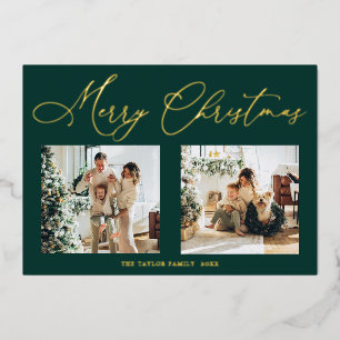 Elegant Green Gold Foil Merry Christmas Foil Holiday Card