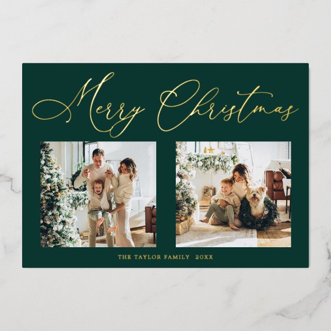 Elegant Green Gold Foil Merry Christmas Foil Holiday Card (Front)