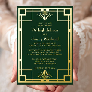 Elegant Green Gold Geo Vintage 1920s Deco Wedding