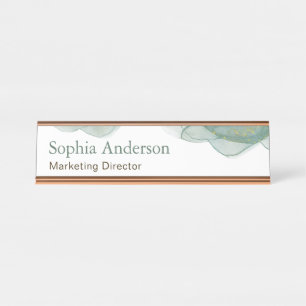 Elegant Green Gold Glitter Watercolor  Desk Name Plate