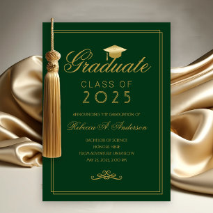 Elegant Green Gold Grad Cap College Graduation Announcement