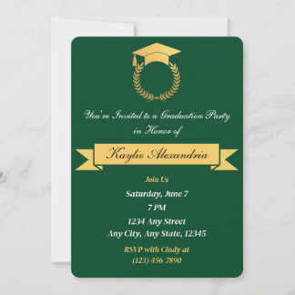 Elégant Green & Gold Graduation Invitation