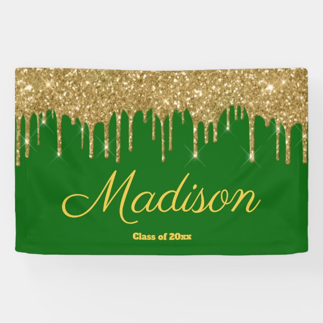 Elegant Green Gold Graduation Party Class of 2025 Banner (Horizontal)