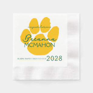Elegant Green & Gold Graduation Pawprint Paper Napkin