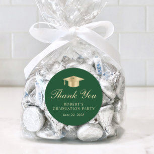 Elegant Green Gold Graduation Thank You Classic Round Sticker