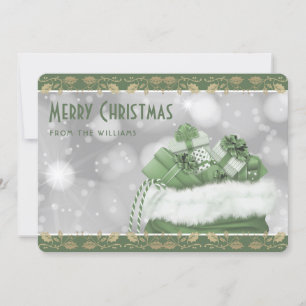 Elegant Green Gold Holly Christmas Presents Holiday Card