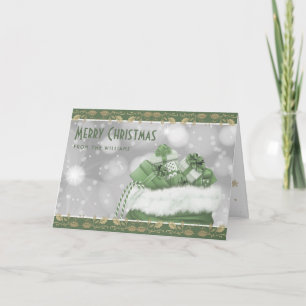 Elegant Green Gold Holly Christmas Presents Holiday Card