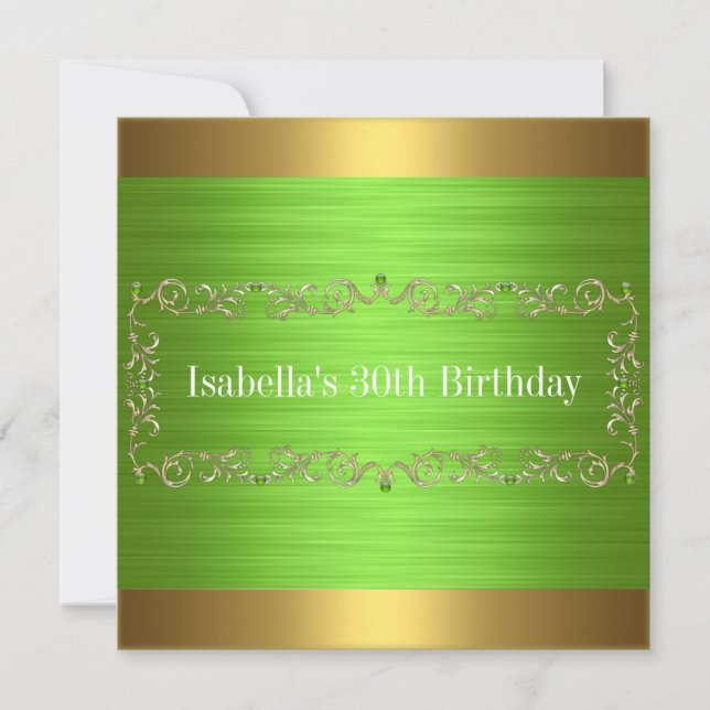 Elegant Green & Gold Jewel Birthday Event Invitation (Front)