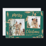Elegant Green Gold Leaves 2 Photo Christmas Card<br><div class="desc">Elegant, Modern Green and Gold Botanical Leaves 2 Photo Collage Merry Christmas Holiday Greeting Card. This festive, whimsical two (2) photo on front holiday card template features a pretty photo collage, faux gold foil botanical leaves, winterberries and says Merry Christmas! The „Merry Christmas” greeting text is written in a beautiful...</div>
