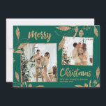 Elegant Green Gold Leaves 2 Photo Christmas Card<br><div class="desc">Elegant, Modern Green and Gold Botanical Leaves 2 Photo Collage Merry Christmas Holiday Greeting Card. This festive, whimsical two (2) photo on front holiday card template features a pretty photo collage, faux gold foil botanical leaves, winterberries and says Merry Christmas! The „Merry Christmas” greeting text is written in a beautiful...</div>