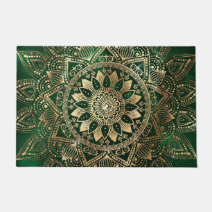 Elegant Green Gold Mandala Doormat