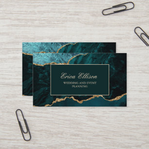 Elegant Green Gold Marble Wedding Planner Business Card
