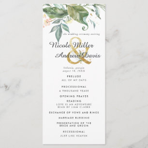 Élégant Green Gold Mariage Ceremony Programme