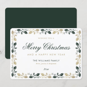 Elegant Green Gold Merry Christmas Happy New Year Holiday Card