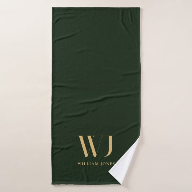 Elegant Green Gold Minimalist Monogram Bath Towel Set (Bath Towel)