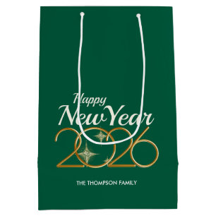 Elegant Green & Gold “New Year 2026” Personalized Medium Gift Bag
