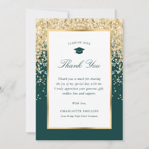 Elegant Green Gold Photo Graduation Thank You Card