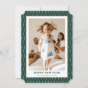 Elegant Green Gold Photo Happy New Year Card