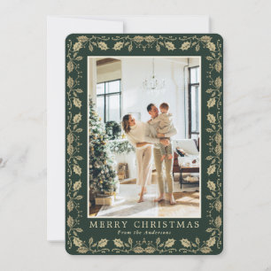 Elegant Green Gold Photo Merry Christmas Card