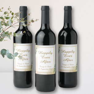 Elegant Green & Gold Photo Wedding Bottle Wine Label
