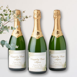 Elegant Green & Gold Photo Wedding  Sparkling Wine Label