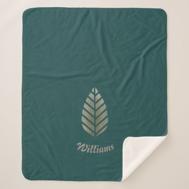 Elegant Green Gold Pine Personalized Sherpa Blanket (Front)