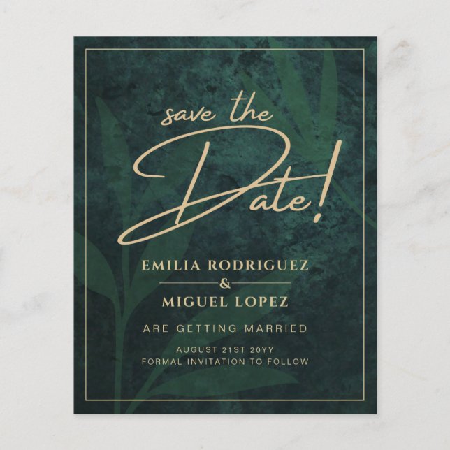 Elegant Green Gold Save the Date QR Code RSVP   Flyer (Front)