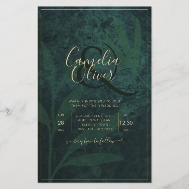 Elegant Green Gold Save the Date QR Code RSVP   Flyer (Front)