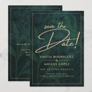 Elegant Green Gold Save the Date QR Code RSVP Invitation