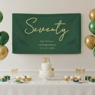 Elegant Green & Gold Seventy Birthday Party Banner