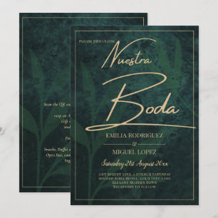 Elegant Green Gold Spanish BODA QR Code RSVP   Invitation