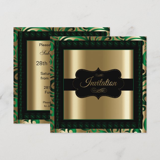 Elegant Green & Gold Swirls Party Template (Front/Back)